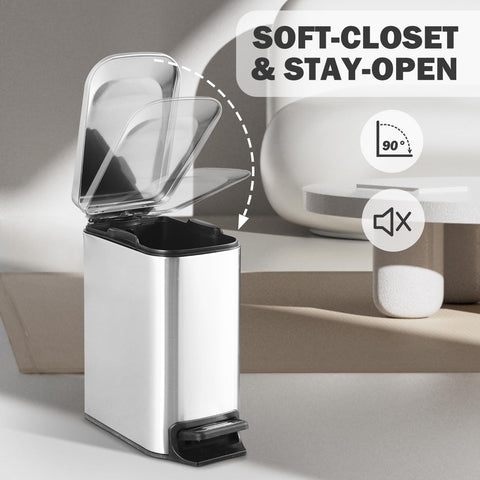 ELPHECO soft-close lid reduces noise during waste disposal.