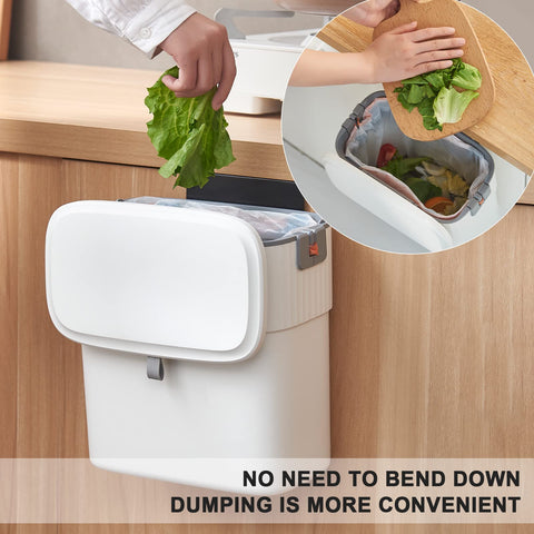 ELPHECO wall-mounted trash bin with adhesive strip saves counter space