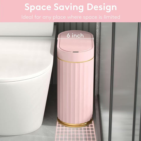Wide-opening pink gold trash bin enables effortless disposal