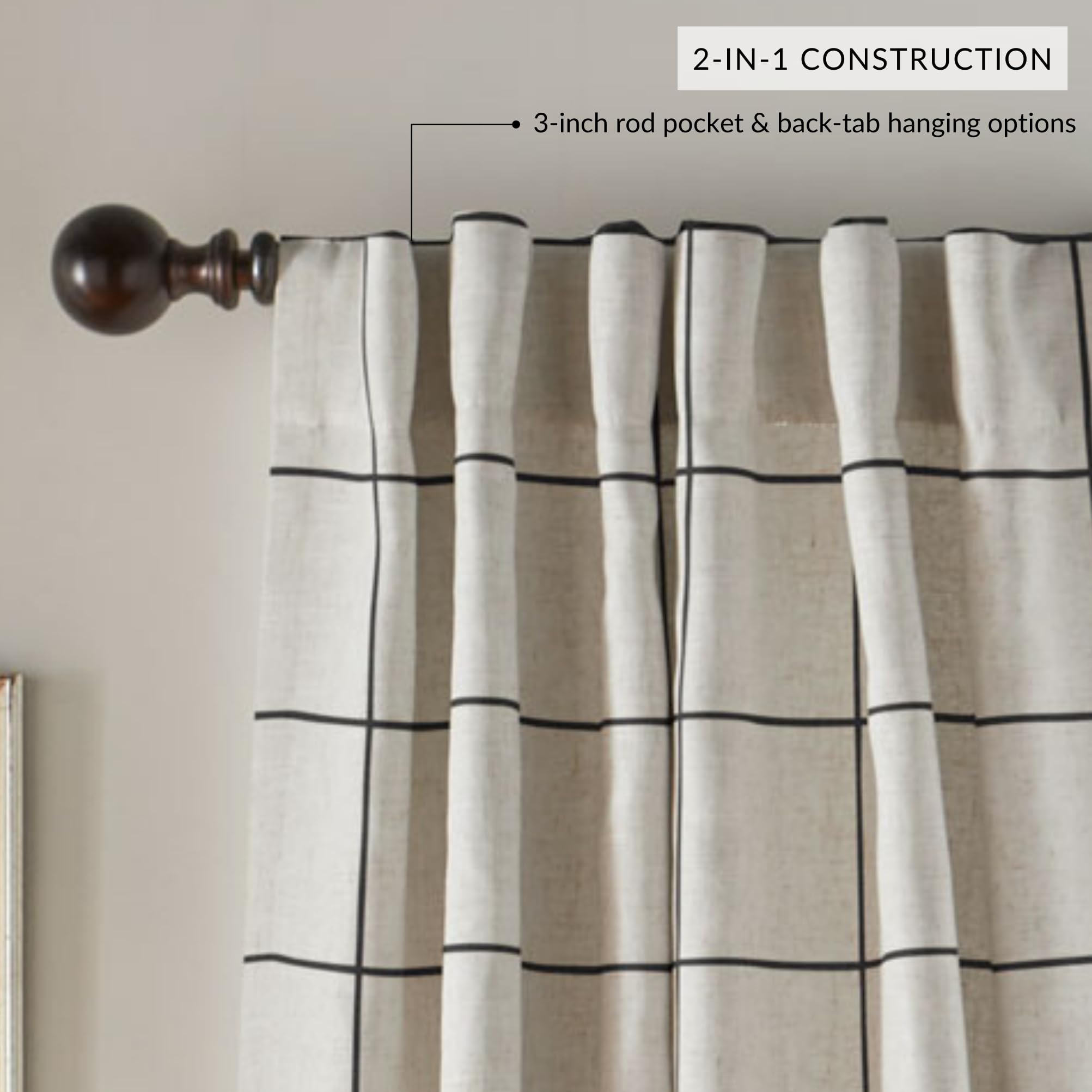 Elrene Brighton Windowpane Rod Pocket Back Tab ensures easy hanging on standard rods