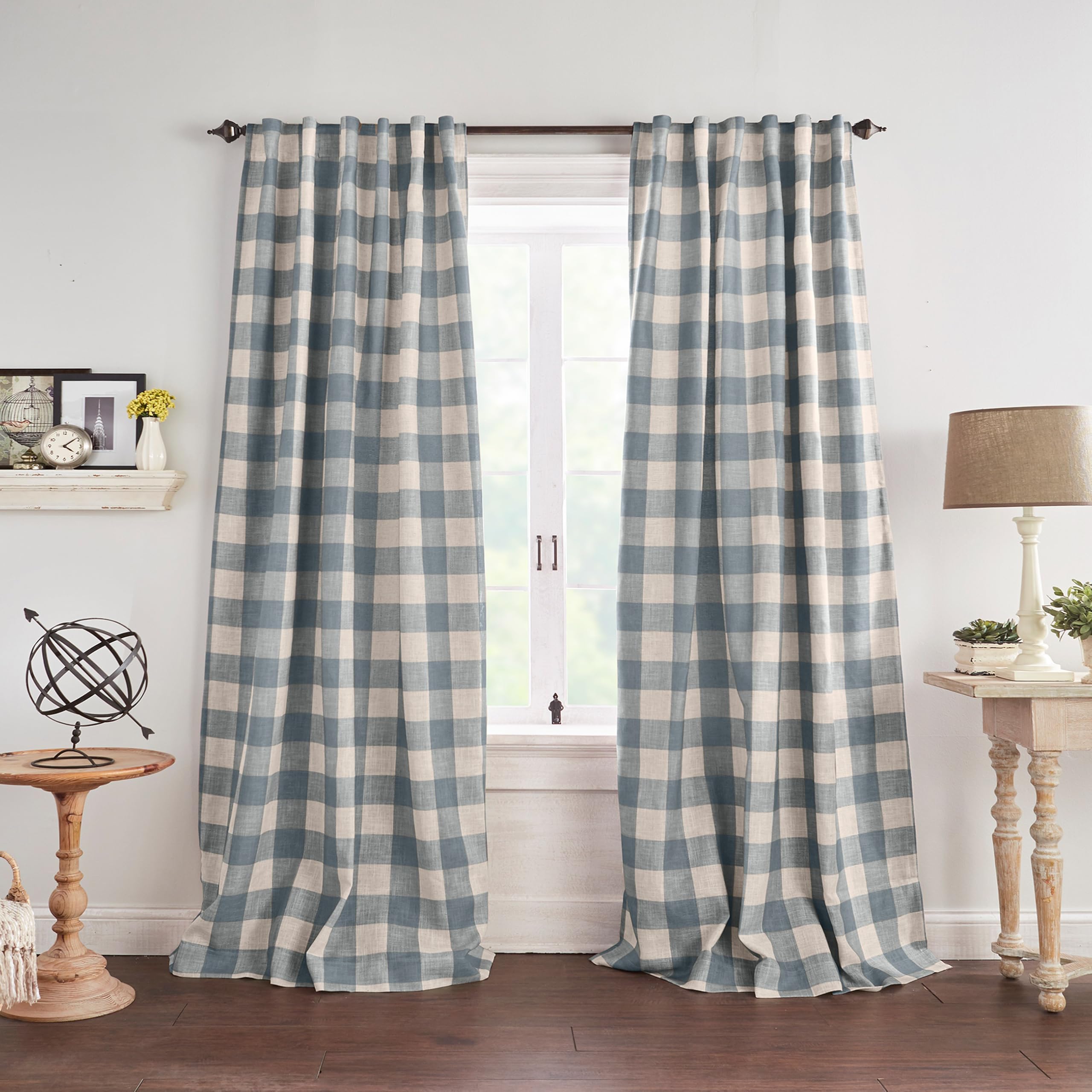 Elrene Grainger buffalo-check blackout curtain front view highlights rustic style and room-darkening potential