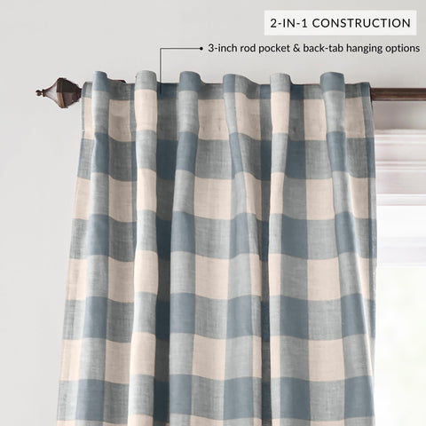 Elrene Grainger buffalo-check blackout panel back lining reduces glare and softens daylight.