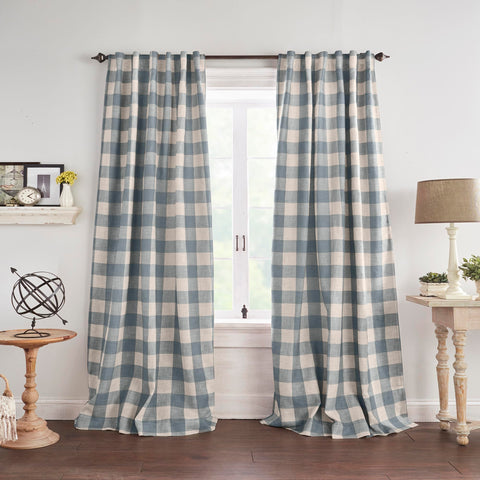 Elrene Grainger buffalo-check blackout panel fabric texture highlights linen-like weave and cozy feel.
