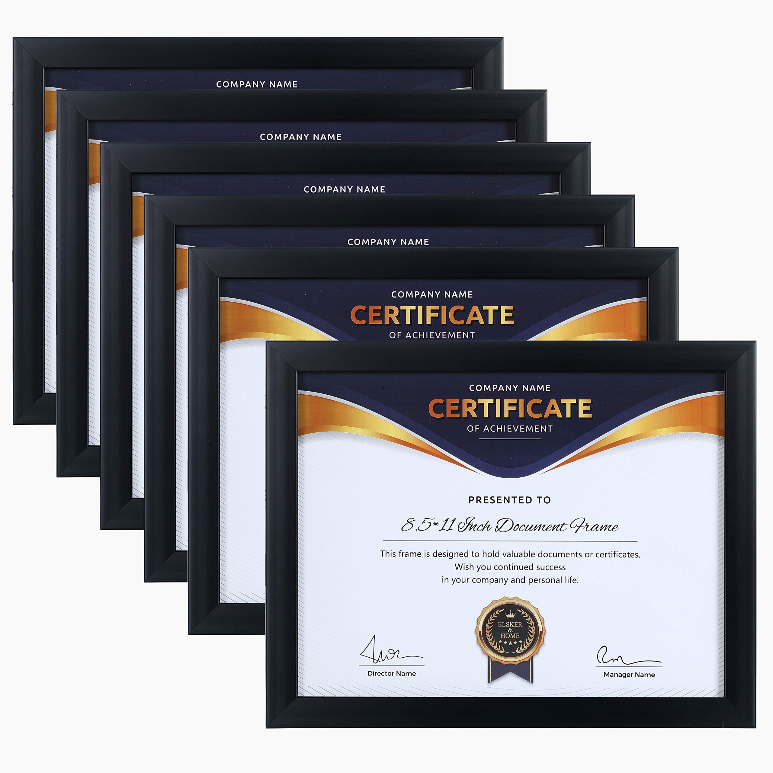 ELSER&HOME 8.5x11 certificate frame six-pack in black for office display