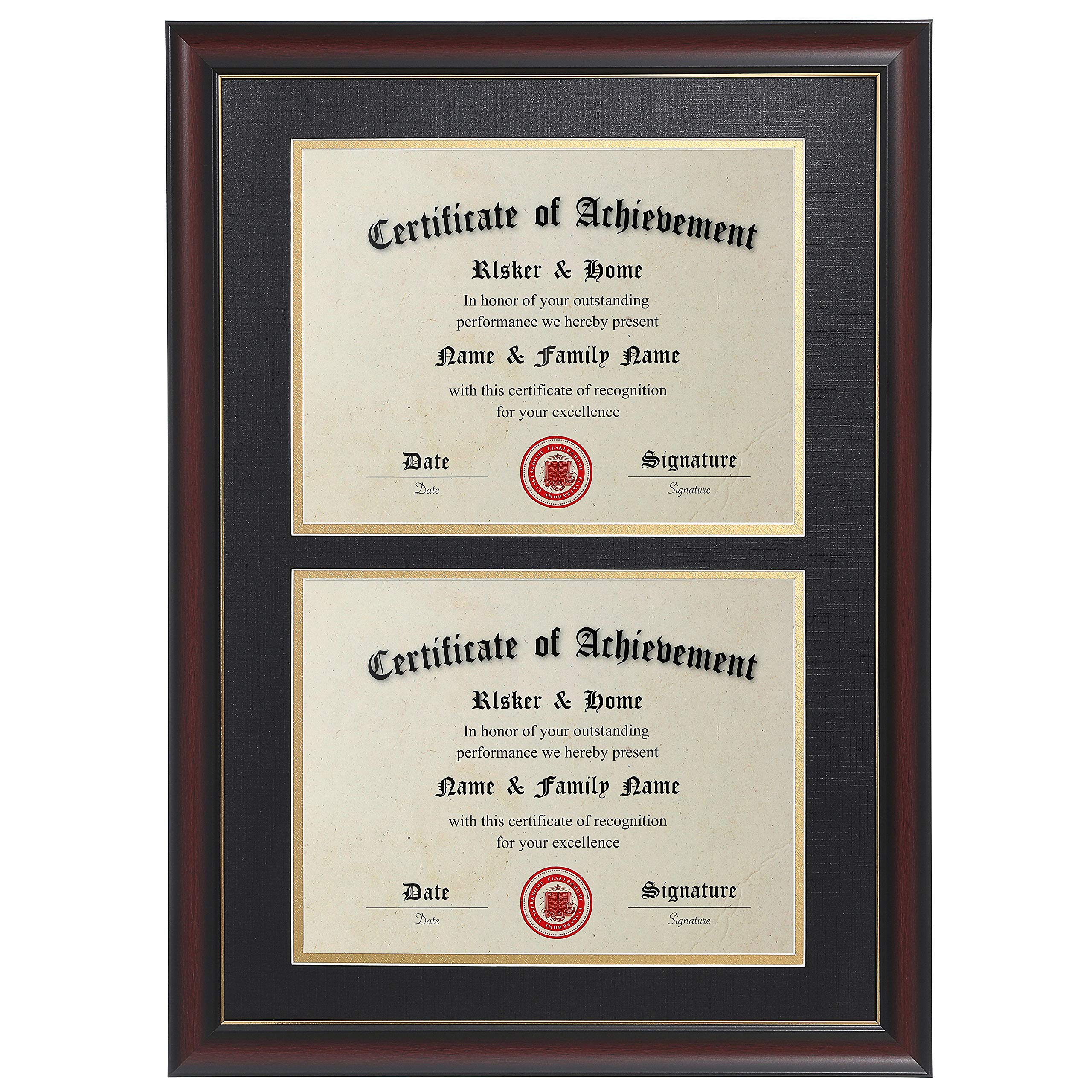 ELSKER&HOME double diploma frame front view in cherry with golden rim