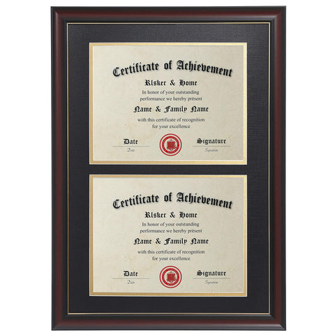 ELSKER&HOME double diploma frame front view in cherry with golden rim