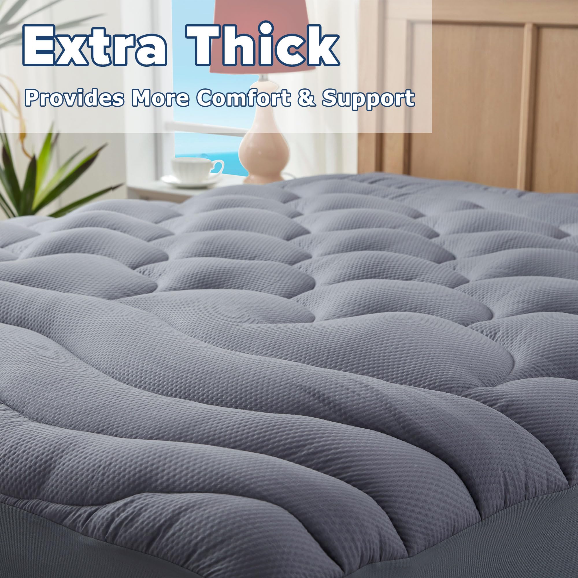 Elven Home queen mattress pad brushed microfiber surface delivers soft, pill-free comfort.