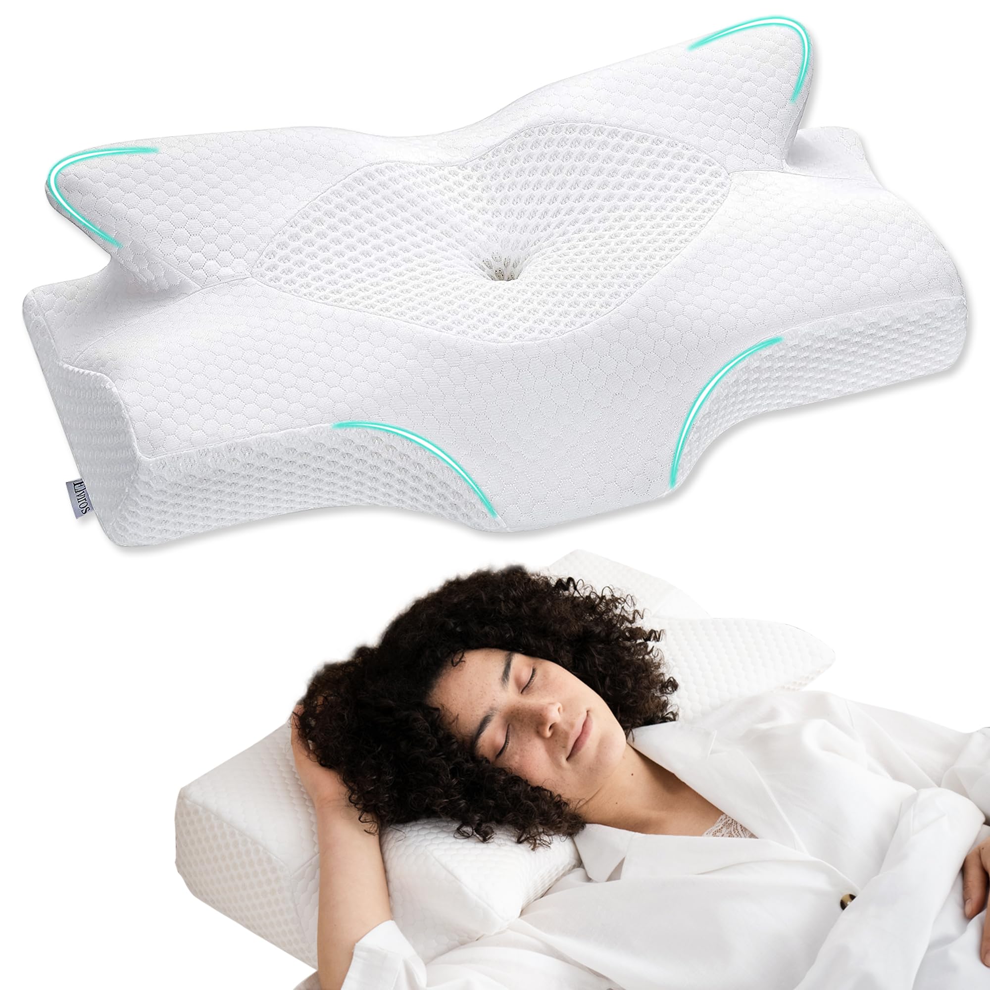 Elviros Cervical Memory Foam Pillow in main view supports ergonomic neck alignment.