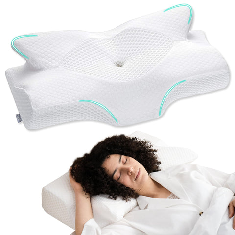 Elviros Cervical Memory Foam Pillow in main view supports ergonomic neck alignment.