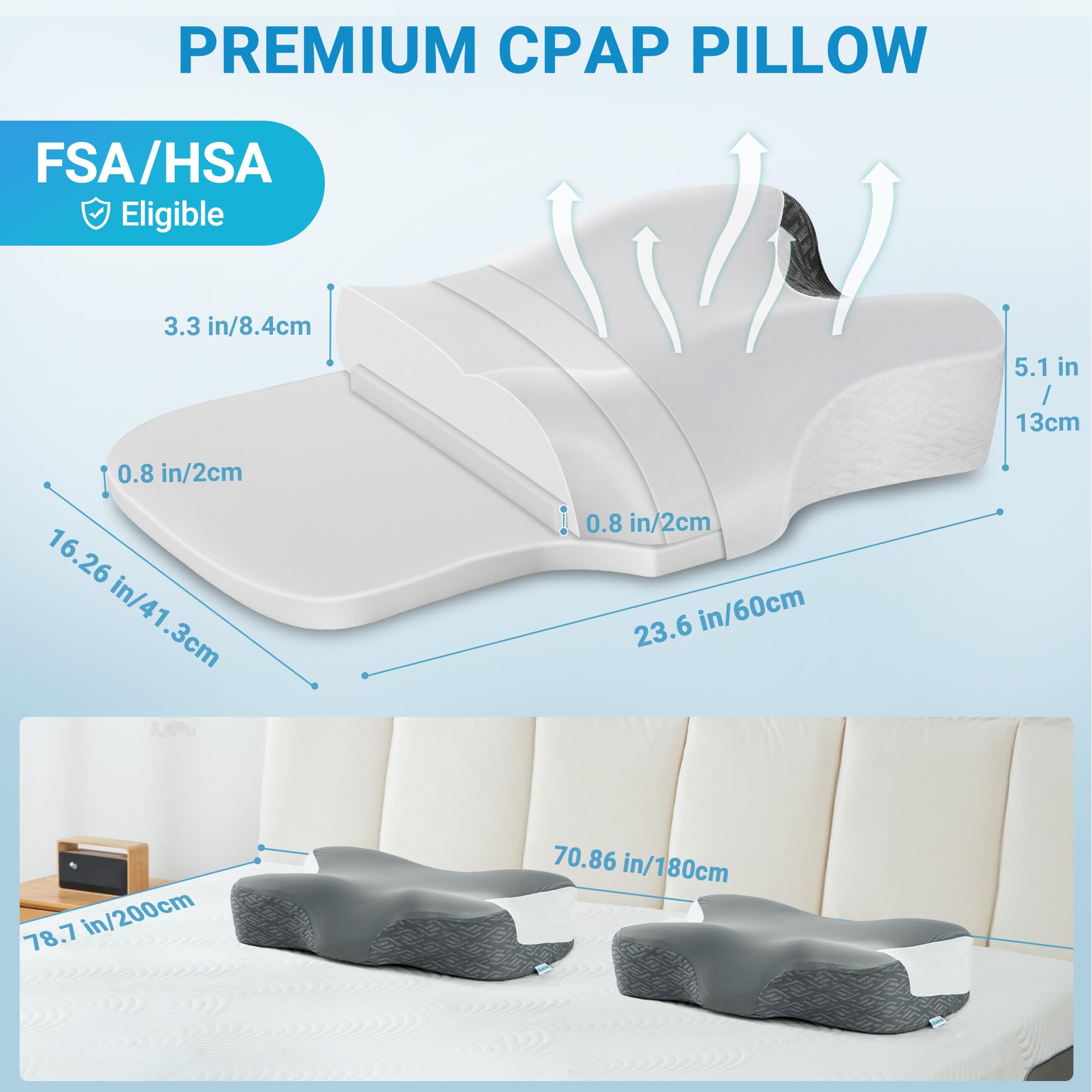 Elviros CPAP pillow cut-out design reduces tubing tangling and facial pressure