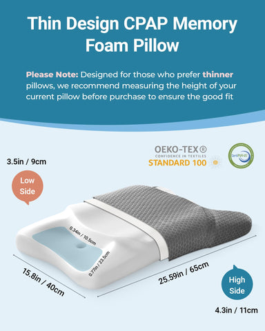 Elviros CPAP pillow dual side cutouts prevent mask displacement during sleep.