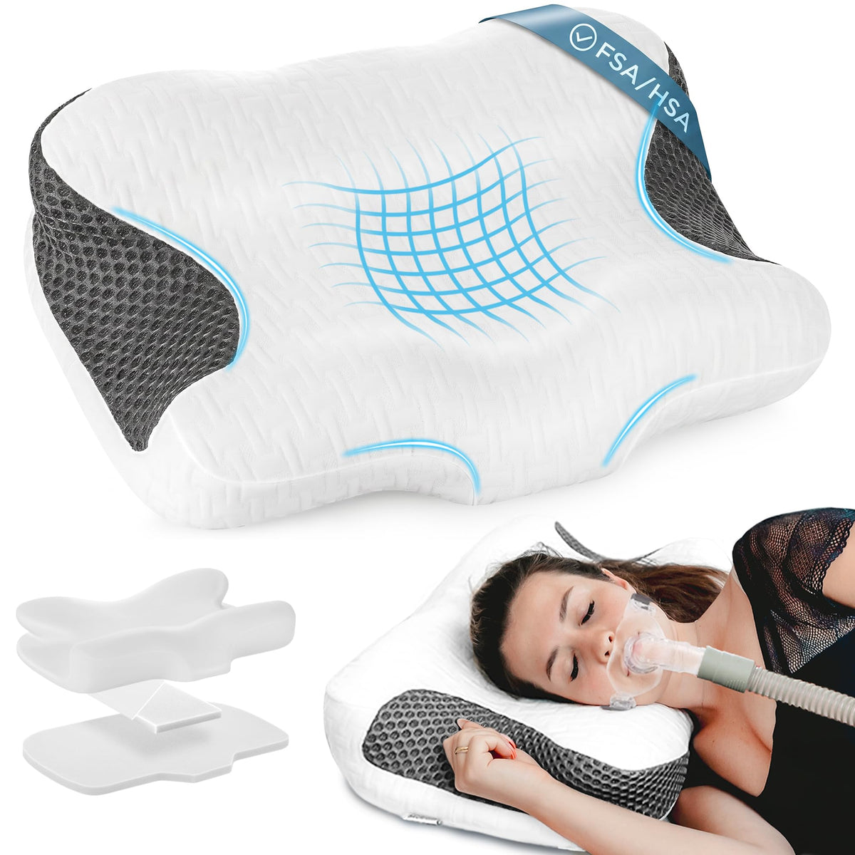 Elviros CPAP Pillow front view showing mask-friendly alignment