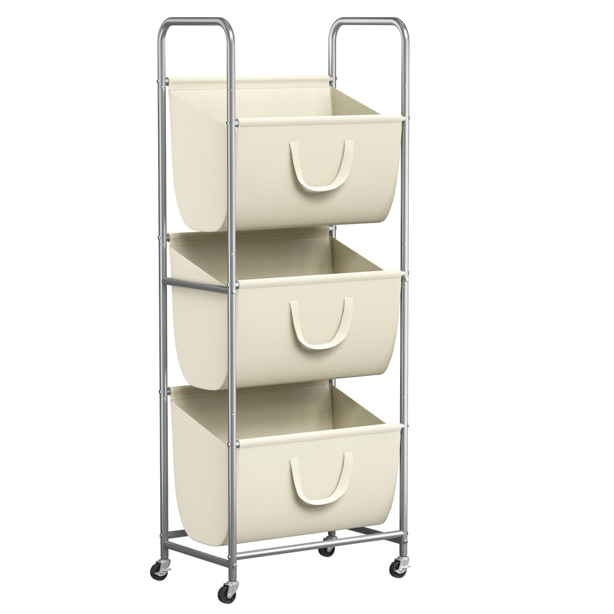 ELYKEN 120L vertical hamper front view showing space-saving design for small spaces.