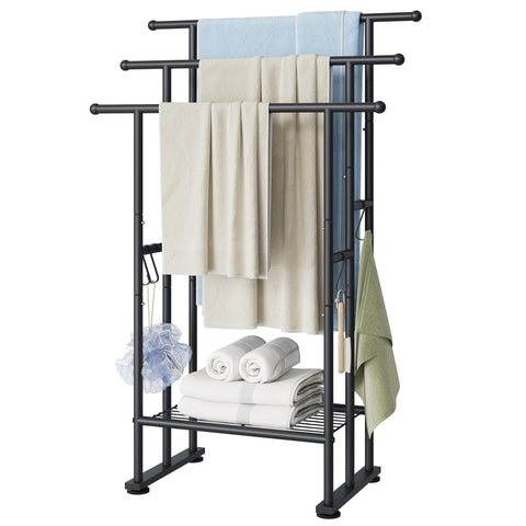 ELYKEN 3-tier towel rack stand front view in matte black for organized towels
