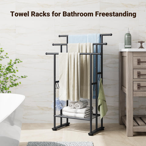 ELYKEN 3-tier towel rack stand side view highlights slim footprint