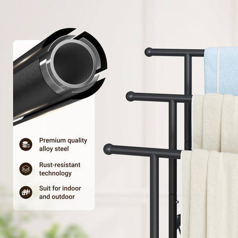 ELYKEN 3-tier towel rack with towels drying in a bathroom