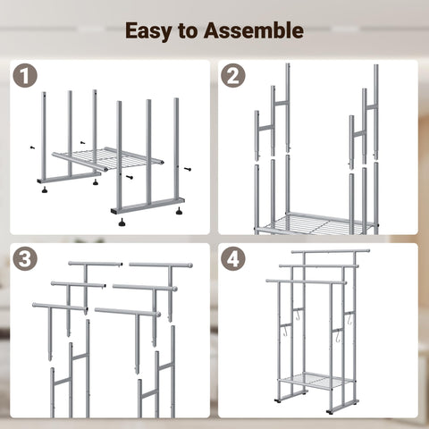 ELYKEN 360-degree adjustable feet help level the rack on uneven floors.