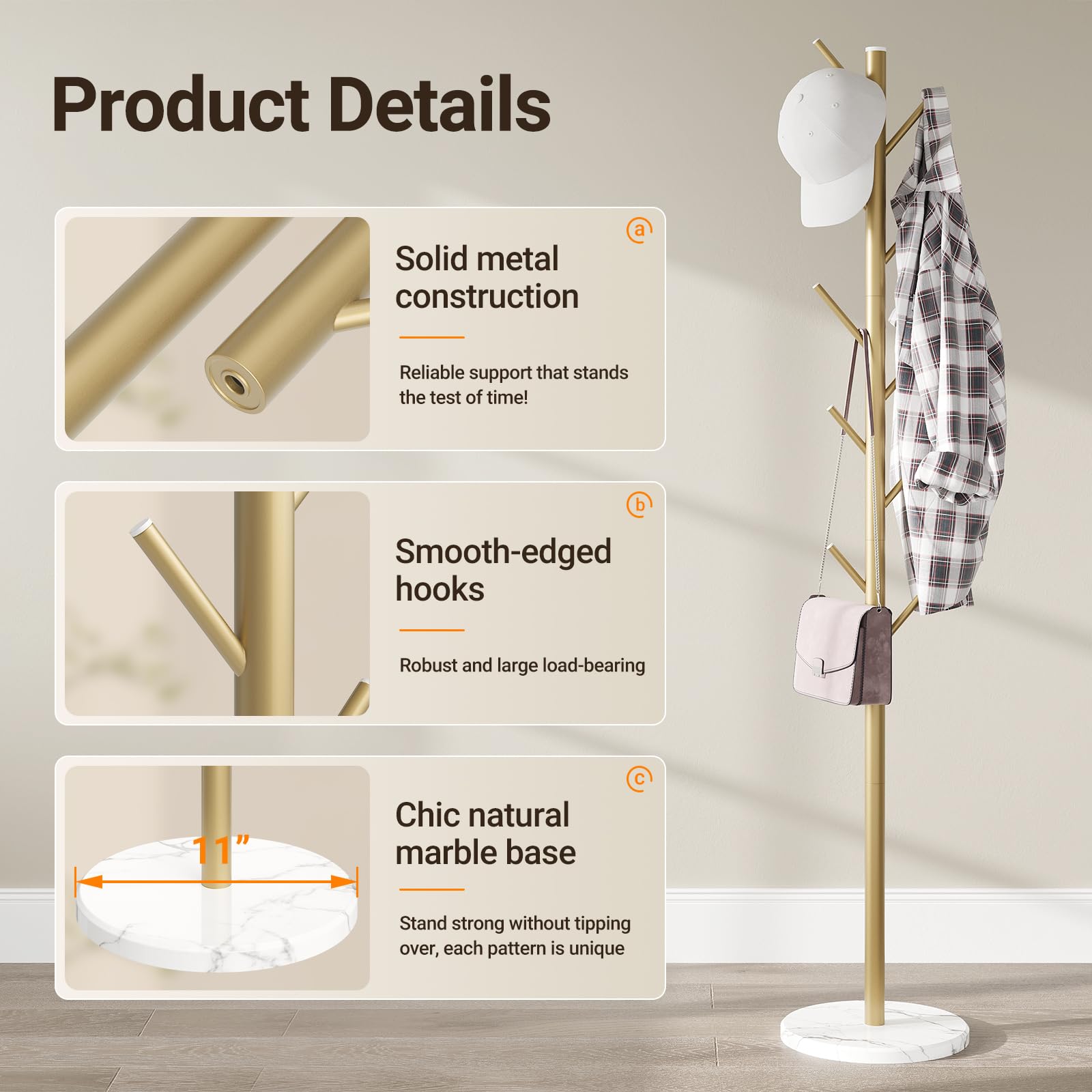 Angled hooks prevent slips and help items stay in place