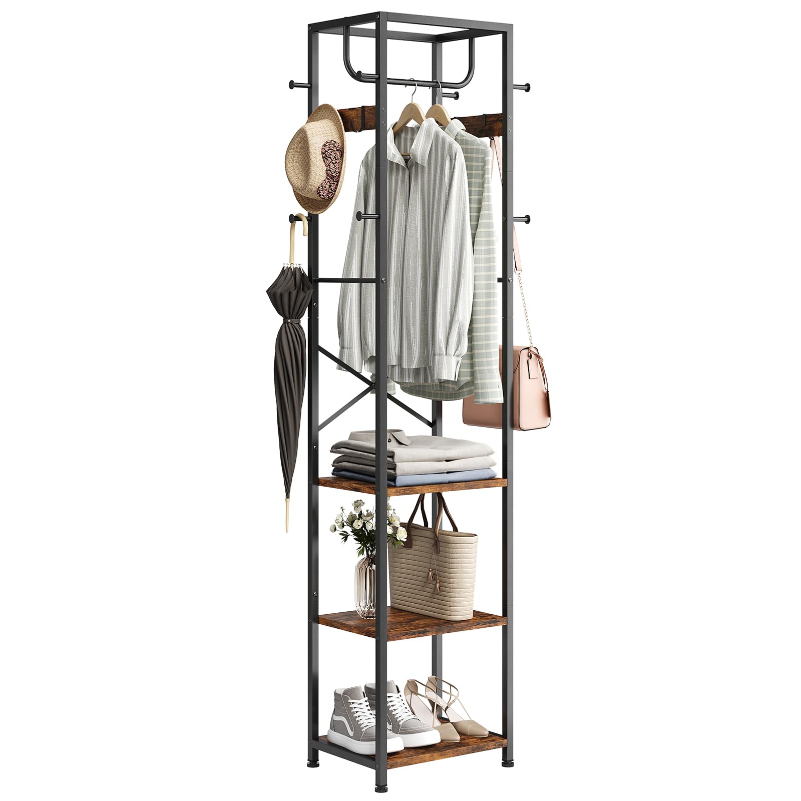 ELYKEN coat rack assembly showing sturdy frame for compact entryways
