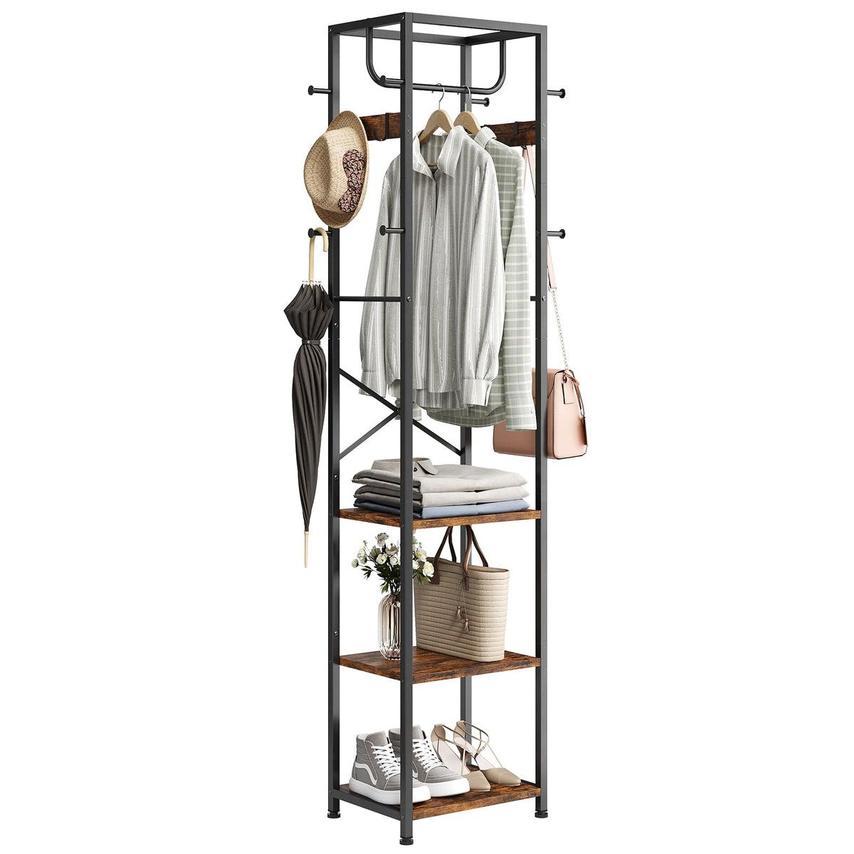 ELYKEN coat rack assembly showing sturdy frame for compact entryways
