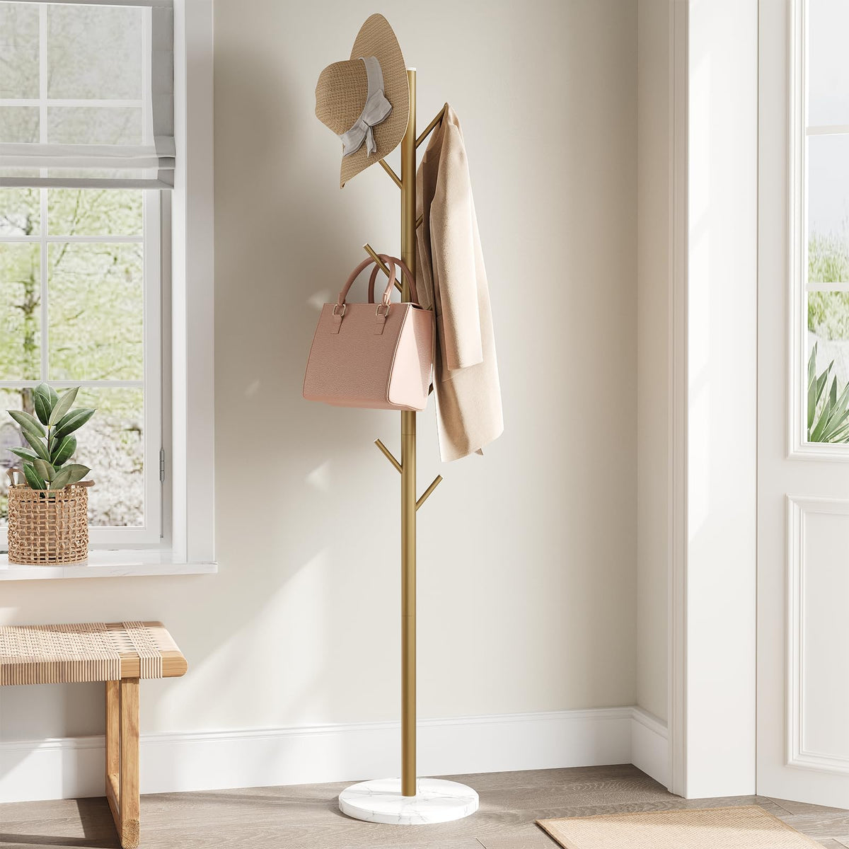 ELYKEN coat rack with marble base provides stable storage for outerwear and bags