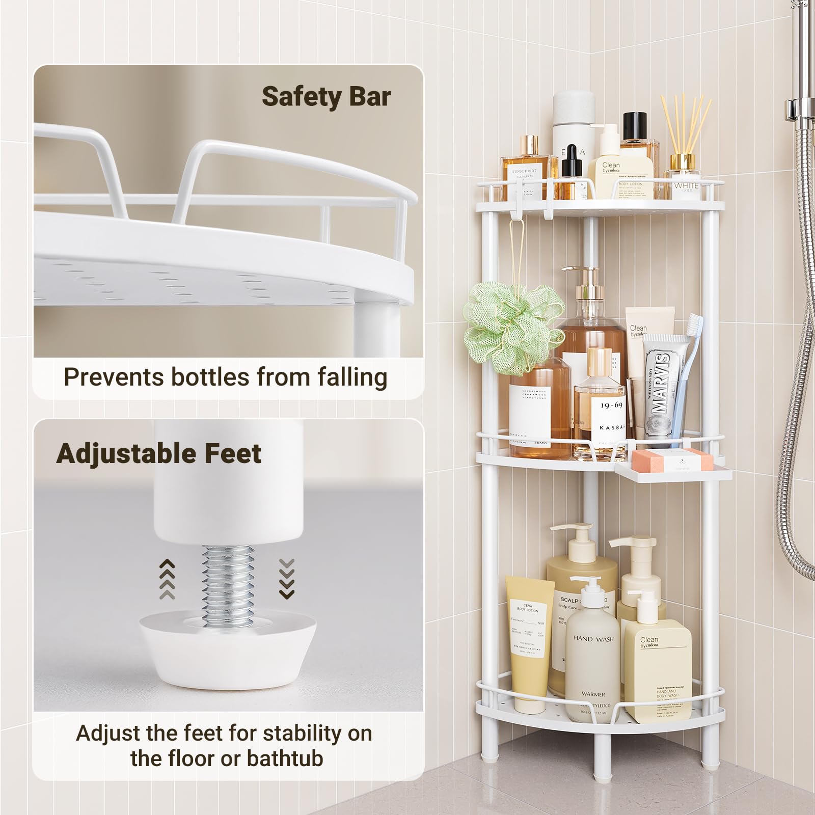 ELYKEN adjustable feet keep the organizer stable on uneven floors.