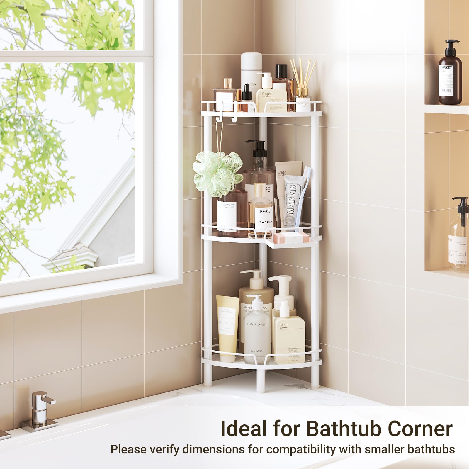 ELYKEN corner caddy fits compact bathrooms while keeping essentials within reach.