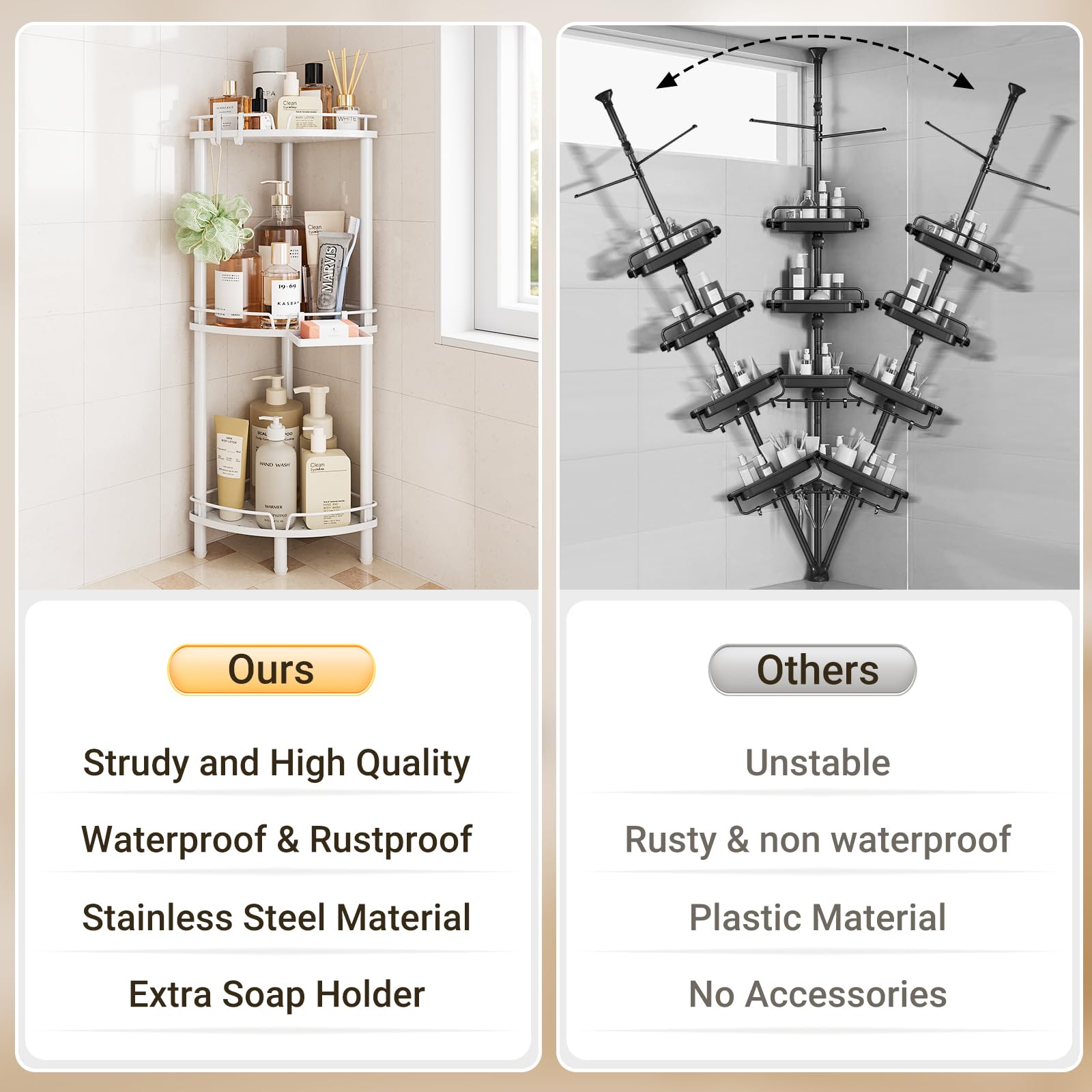 ELYKEN free standing design requires no drilling or wall damage.
