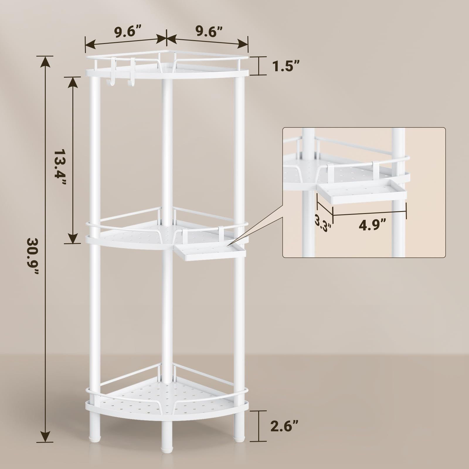 ELYKEN soap holder on caddy keeps bar within easy reach.