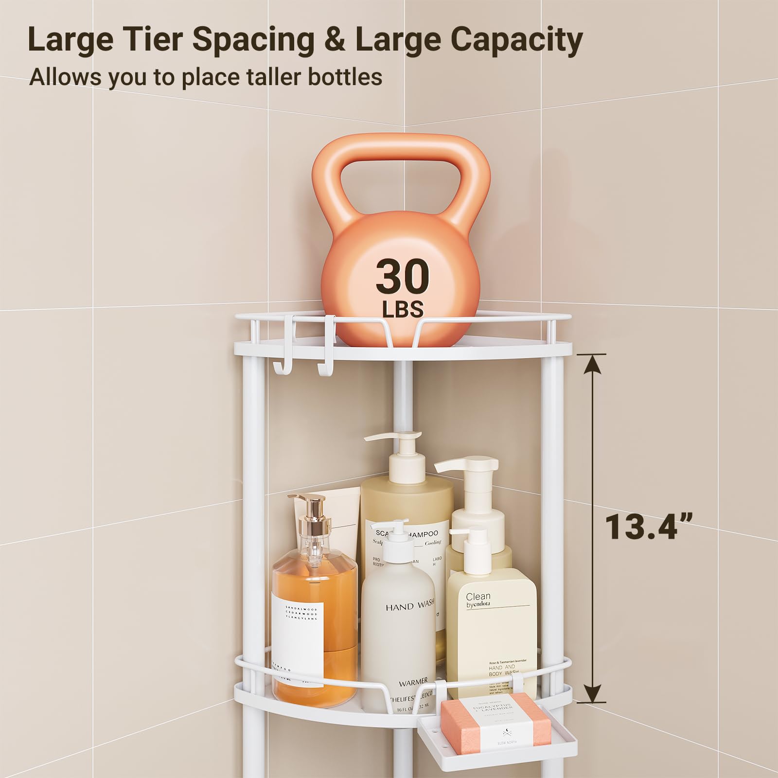 ELYKEN caddy with two hooks offers versatile hanging space.