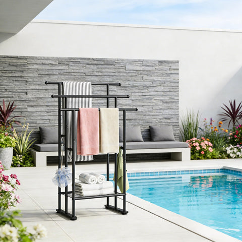 ELYKEN easy-assembly towel rack stands ready with simple steps