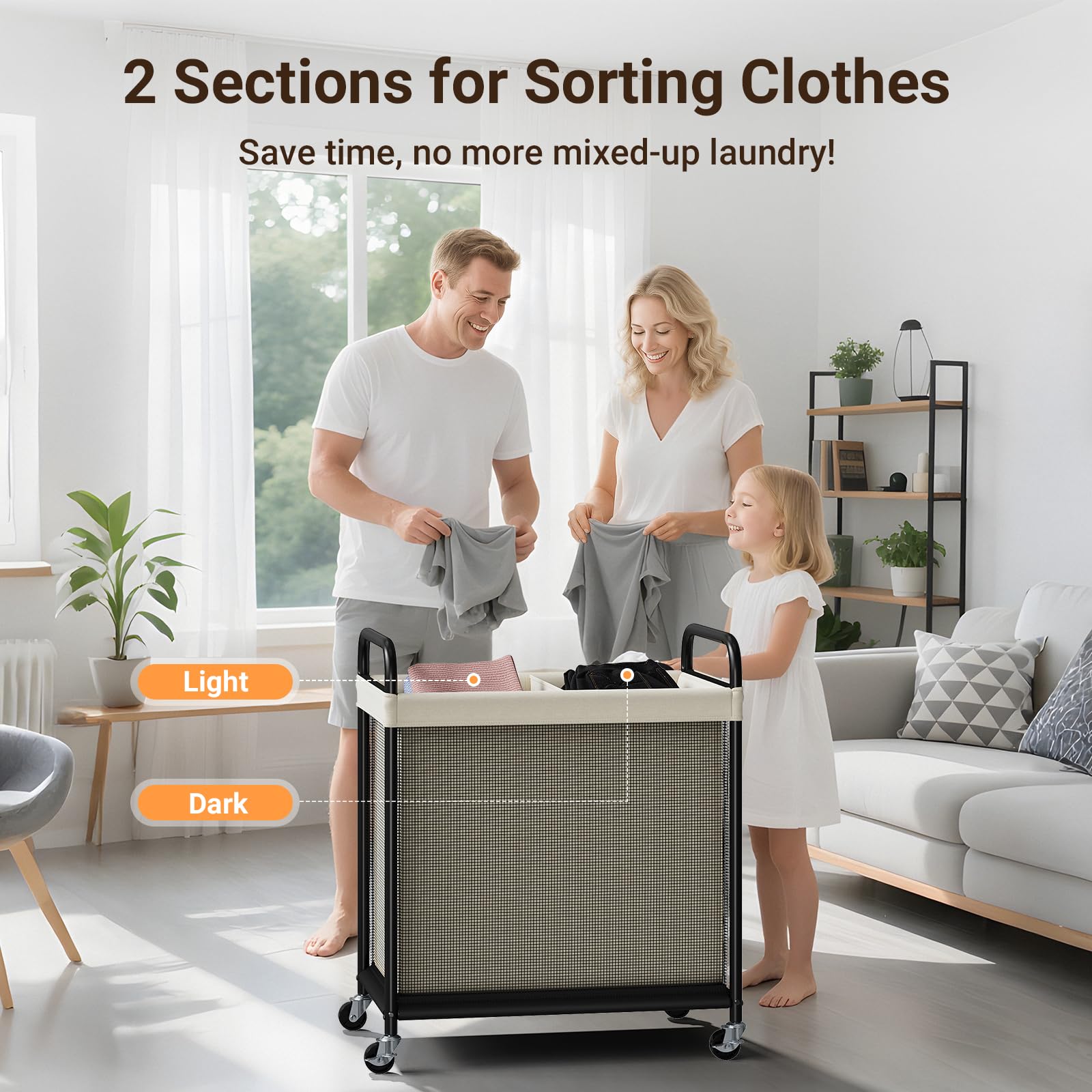 ELYKEN three-compartment sorter helps organize darks, lights, and underwear.