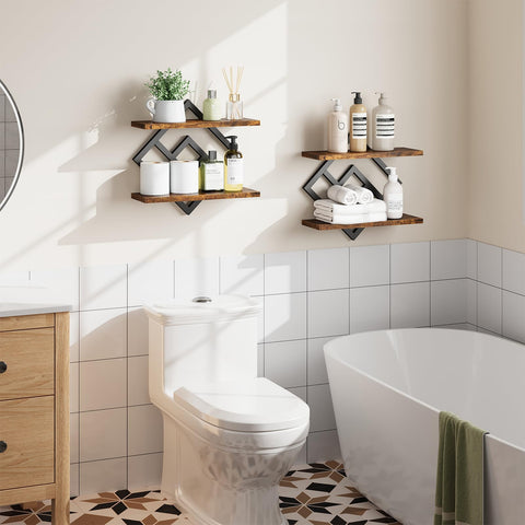 ELYKEN shelves mounted in living room corner for tidy, stylish storage.
