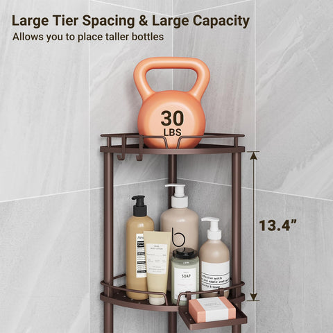 ELYKEN floor-standing corner shelf fits tight bathrooms while keeping items stable.