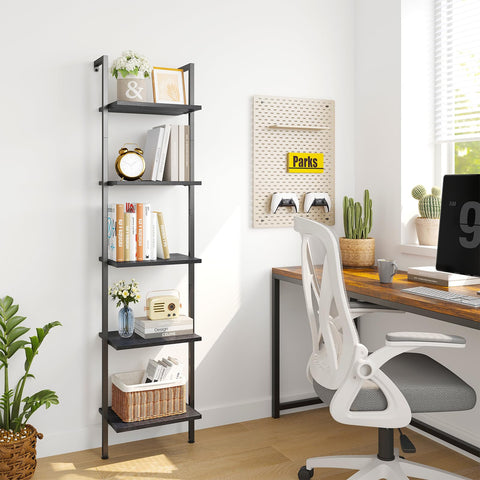 ELYKEN Ladder Shelf side view highlights vertical layout and space-saving design.