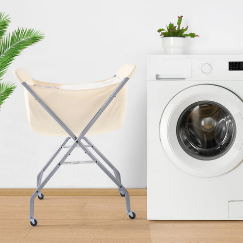 ELYKEN laundry cart with four casters for smooth floor movement.