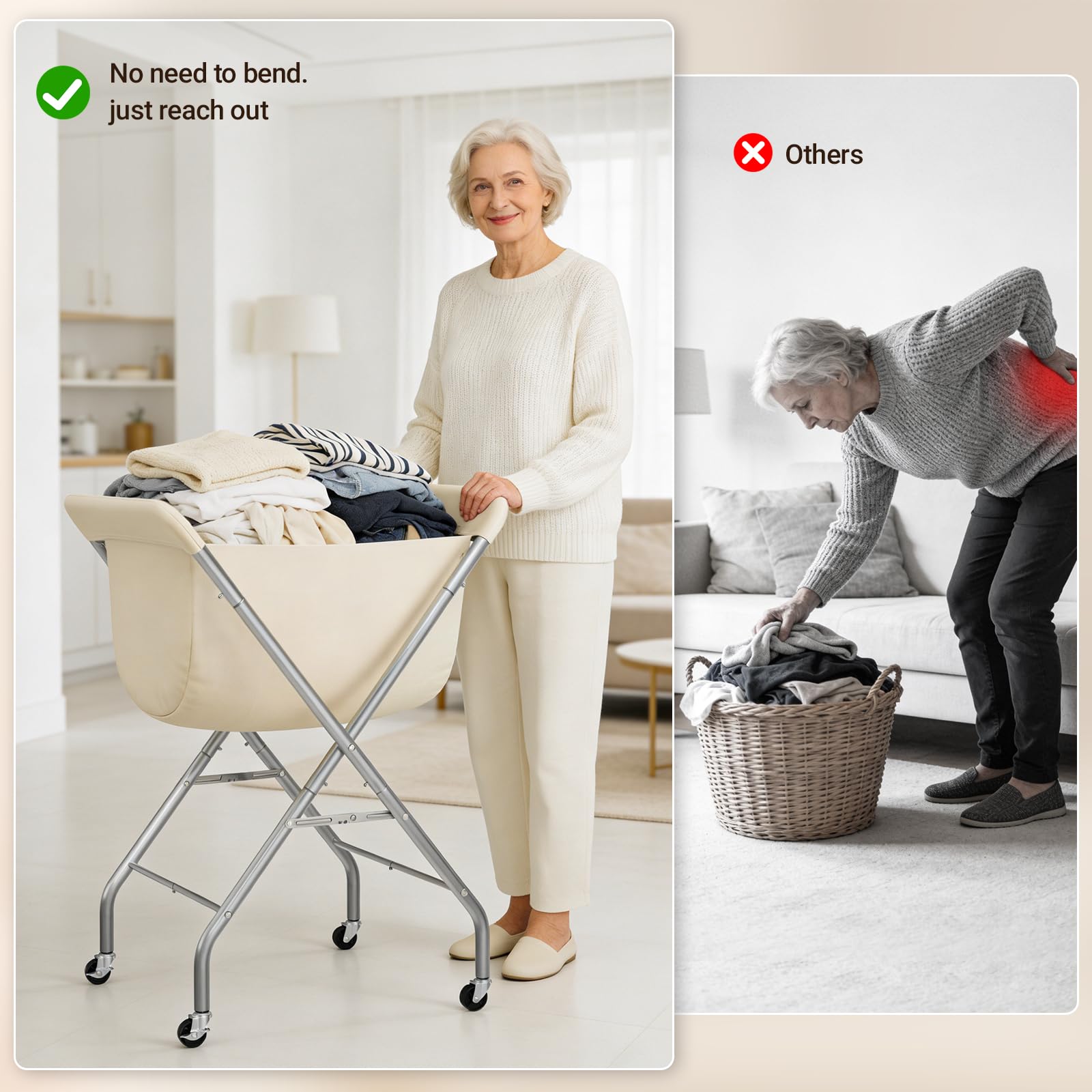 ELYKEN laundry cart 118L capacity fits large loads and bulky textiles.