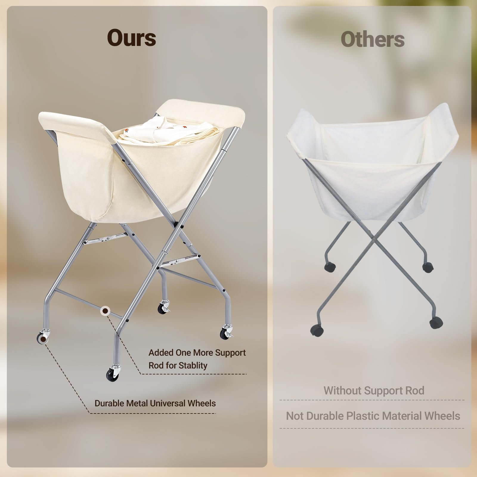ELYKEN laundry cart foldable design saves space when not in use.