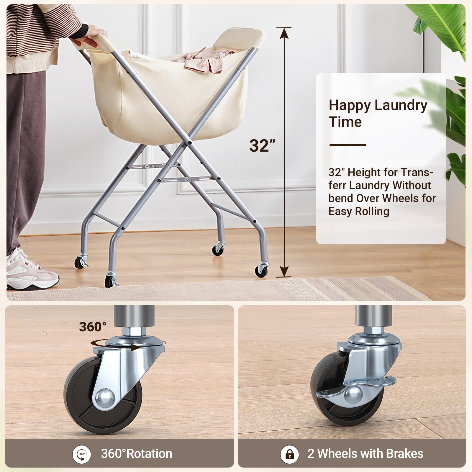 ELYKEN laundry cart removable liner bag for easy washing.