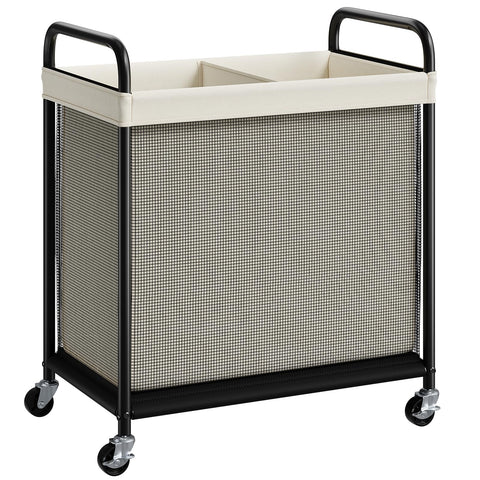 ELYKEN 2-section laundry hamper front view showing 100L capacity for easy sorting.