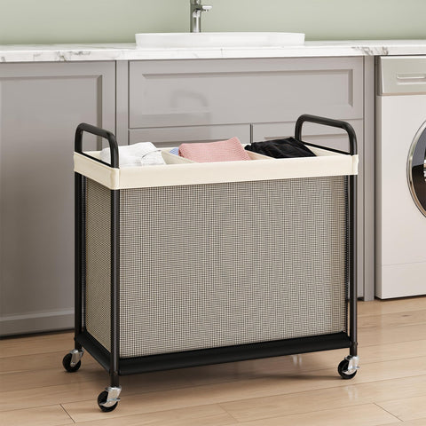 ELYKEN 120L rolling sorter in use, maximizing laundry organization in small apartments.