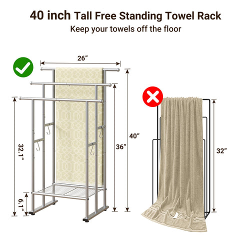 ELYKEN versatile rack for indoor or outdoor use keeps towels accessible anywhere.