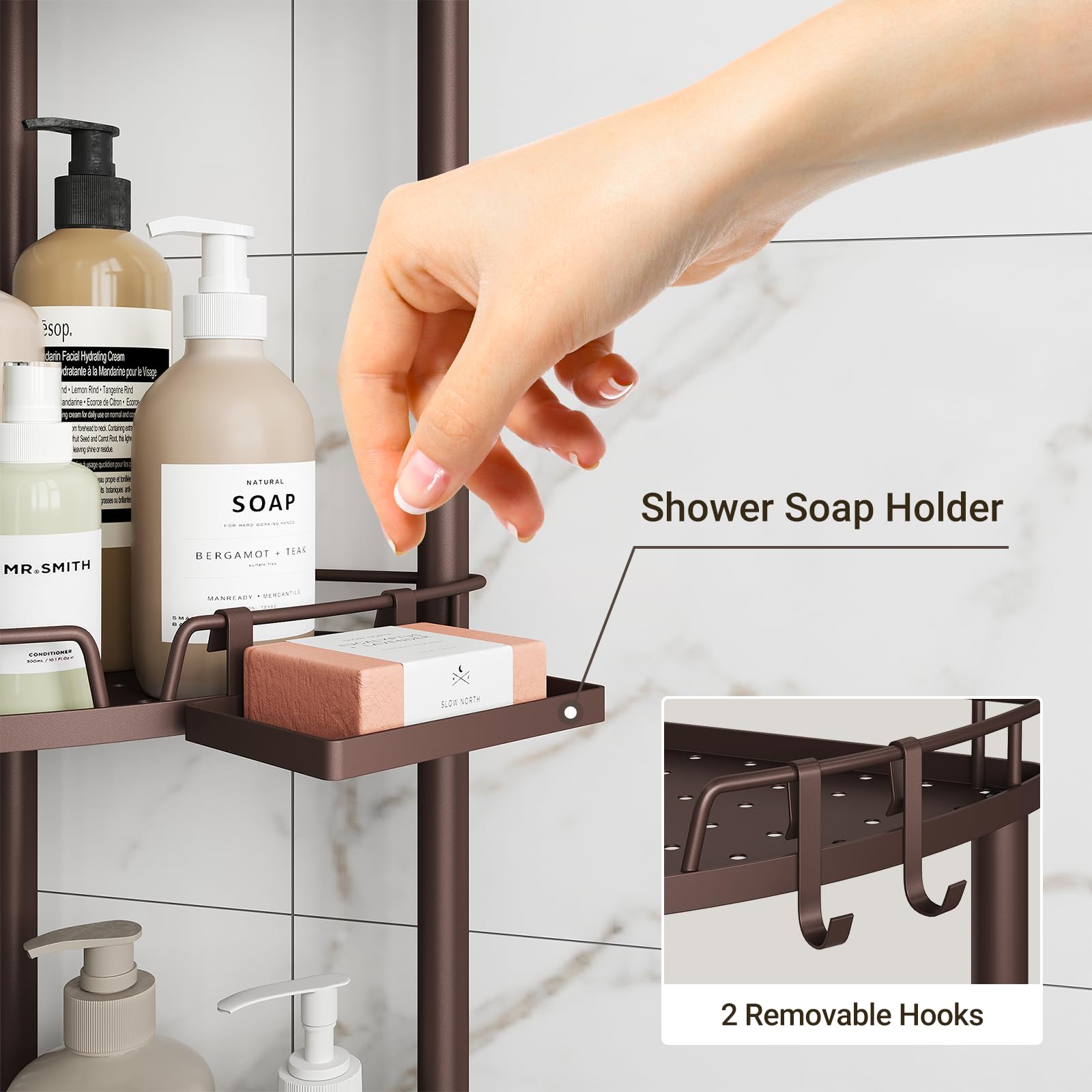 ELYKEN rustproof metal shower organizer resists humid bathroom conditions.