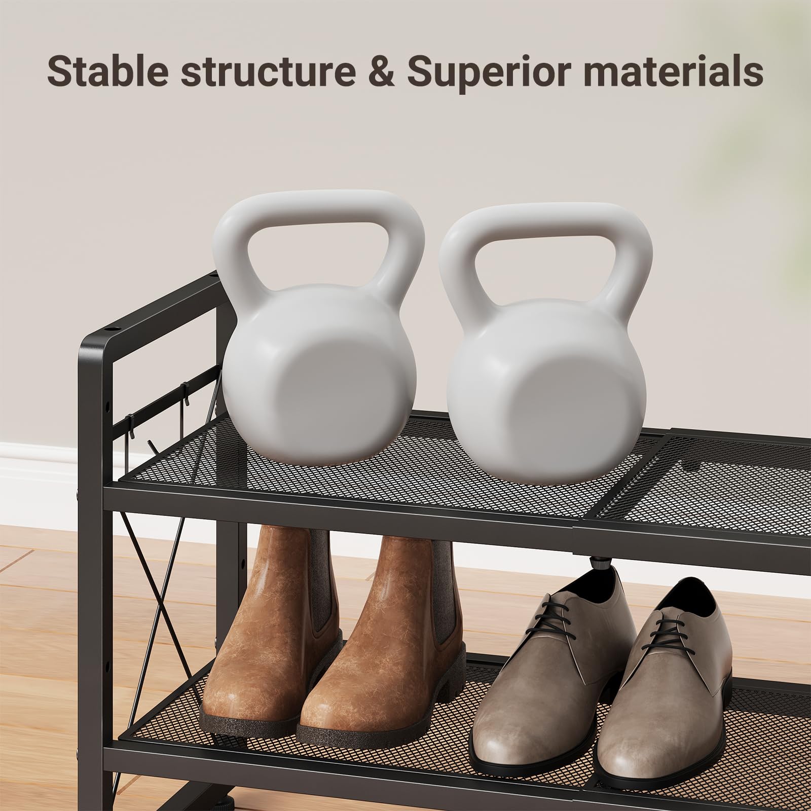 ELYKEN indoor and outdoor-friendly design fits entryways, closets, and garages.
