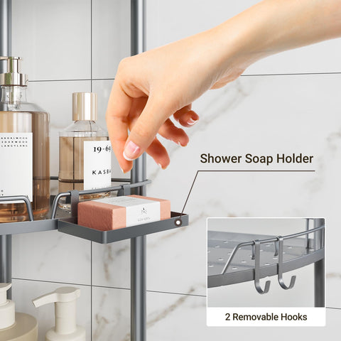 ELYKEN shower caddy adjustable feet stabilize on uneven floors for steady storage.