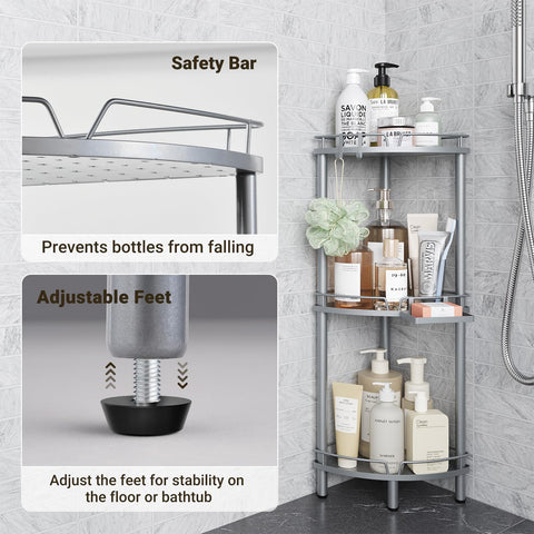 ELYKEN shower caddy 31.5-inch height with 13.4-inch shelf spacing for large bottles.