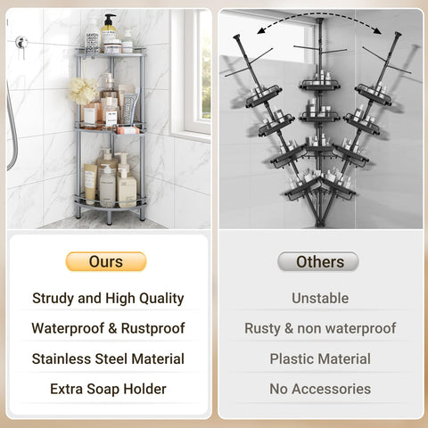 ELYKEN shower caddy hanging hooks add versatile storage for razors and sponges.