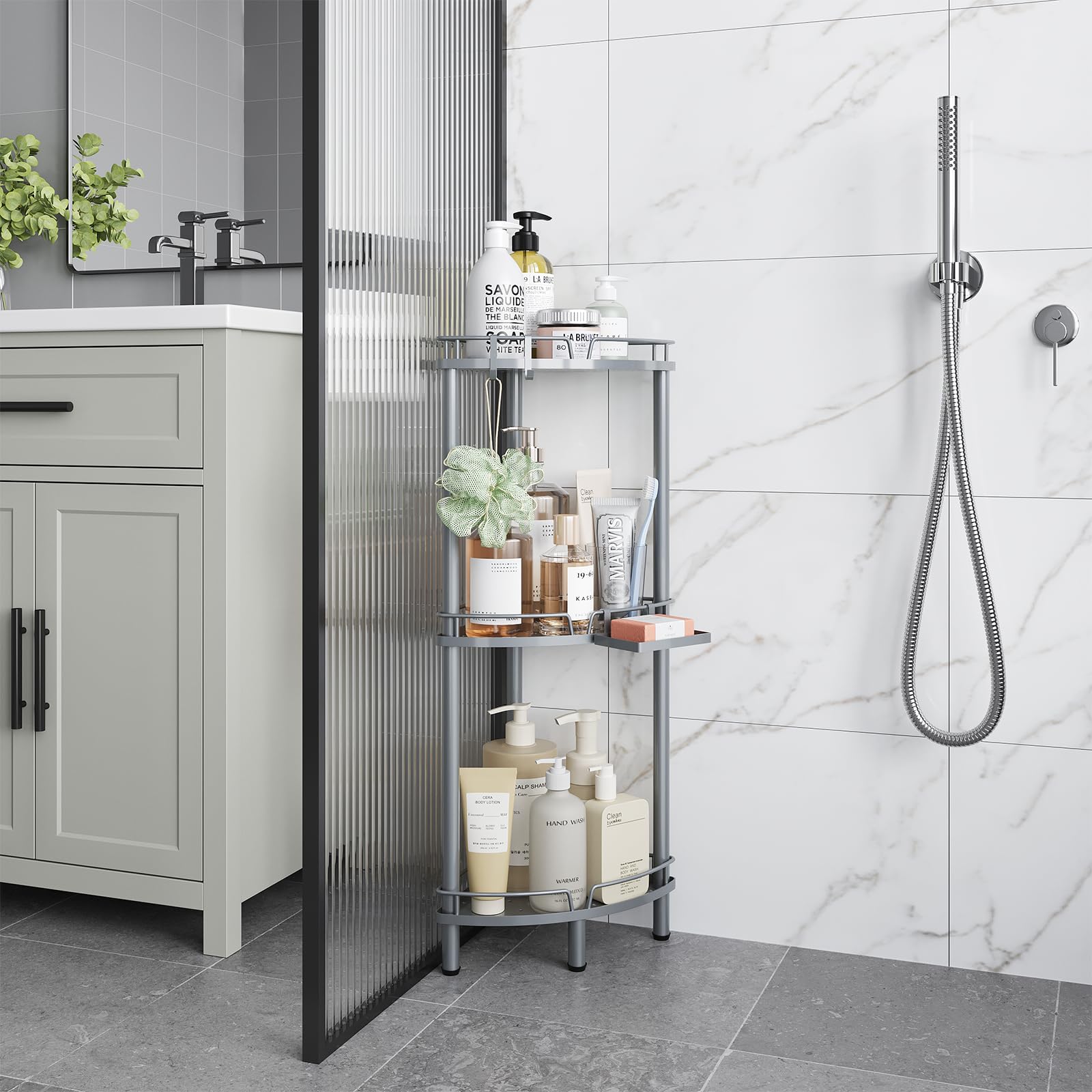 ELYKEN shower caddy rustproof metal resists humidity for long-lasting bathroom organization.