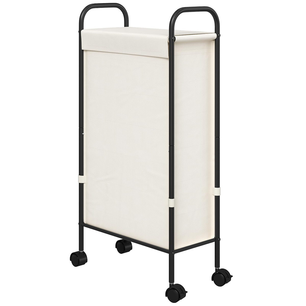 ELYKEN Slim Laundry Hamper with Lid, lid closed for tidy laundry areas.