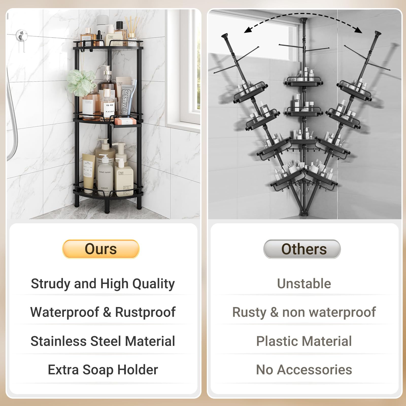 ELYKEN soap holder keeps bath essentials dry and accessible